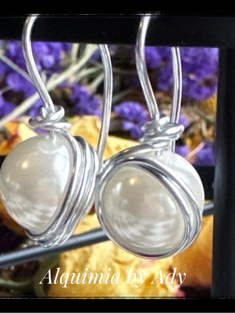 Silver and pearls drops dangle earrings